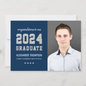 2024 Graduate Navy Gray Graduation Party Photo  Invitation (Front)