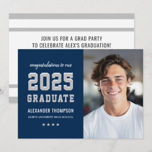 2024 Graduate Navy Gray Graduation Party Photo  Invitation