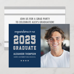2024 Graduate Navy Gray Graduation Party Photo  Invitation
