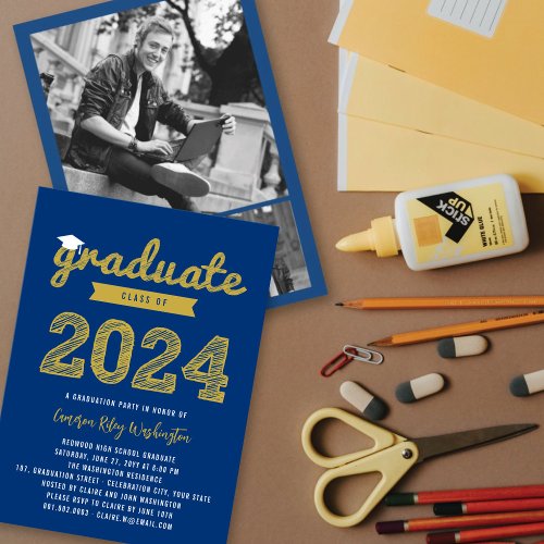 2024 Graduate Sketch 3 Photo Modern Grad Party Invitation