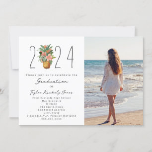 2024 Graduation Beach Floral Pineapple Photo Invitation
