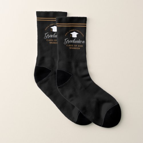 2024 Graduation Black Gold Custom High School Socks