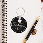 2024 Graduation Black Gold Custom School Monogram Keychain<br><div class="desc">This chic black and gold custom senior graduation keychain features classy white typography under a high school or college name for the class of 2024. Customize with your graduating year under the elegant calligraphy for a great personalized graduate key chain gift.</div>