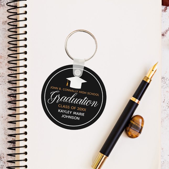 2024 Graduation Black Gold Custom School Monogram Keychain (Creator Uploaded)