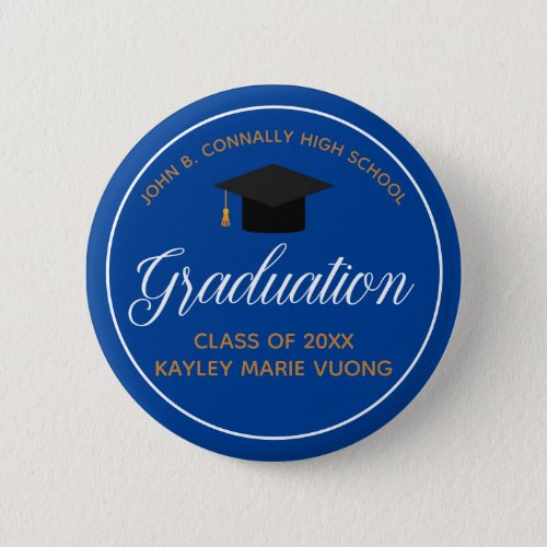 2024 Graduation Blue Gold Custom High School Name Button