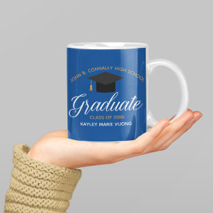 2024 Graduation Blue Gold Custom High School Name Coffee Mug