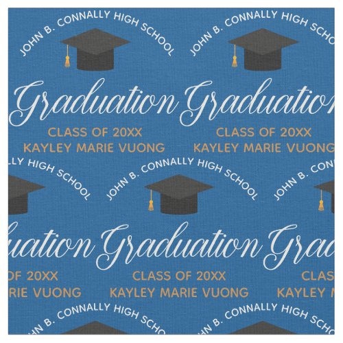 2024 Graduation Blue Gold Custom School Monogram Fabric