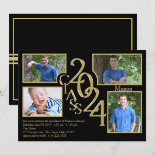 2024 Graduation Class of Quad Photo Black Invitation