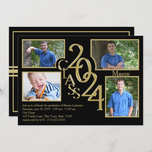 2024 Graduation Class of Quad Photo Black Invitation