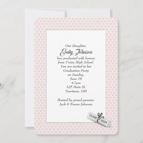 2024 Graduation Diploma on Pink Hearts   Invitation