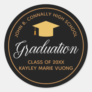 2024 Graduation Gold Black Elegant Custom Graduate Classic Round Sticker