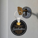 2024 Graduation Gold Black Elegant School Monogram Keychain<br><div class="desc">This elegant black and gold custom senior graduation keychain features classy white typography under a high school or college name for the class of 2024. Customize with your graduating year under the elegant calligraphy for a great personalized graduate key chain gift.</div>