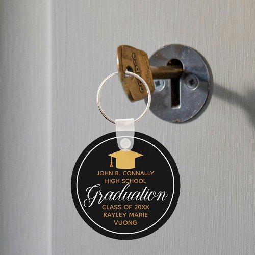 2024 Graduation Gold Black Elegant School Monogram Keychain