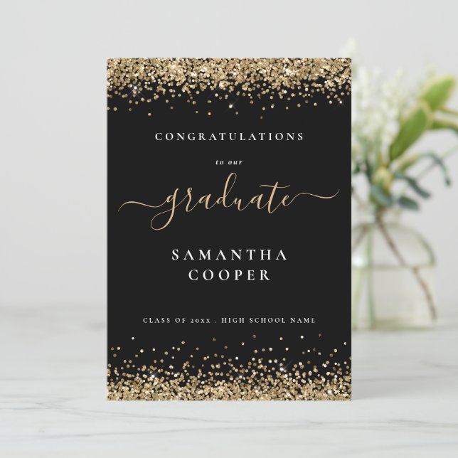 2024 Graduation Gold Glitter Black Announcement (Standing Front)