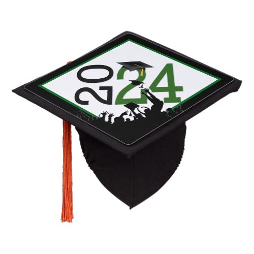 2024 Graduation Green Black and White Graduation Cap Topper