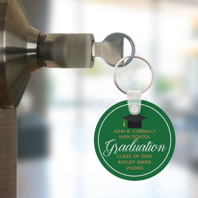 2024 Graduation Green Gold Custom School Monogram Keychain (Creator Uploaded)
