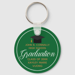 2024 Graduation Green Gold Custom School Monogram Keychain