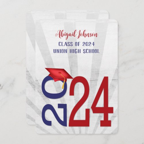 2024 Graduation In Blue and Red School Colors Invitation