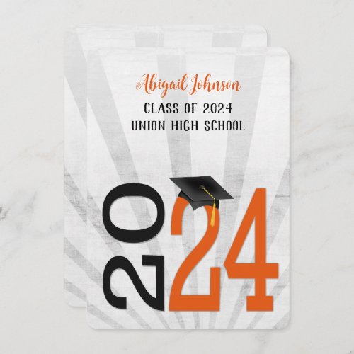 2024 Graduation In Orange and Black School Colors Invitation