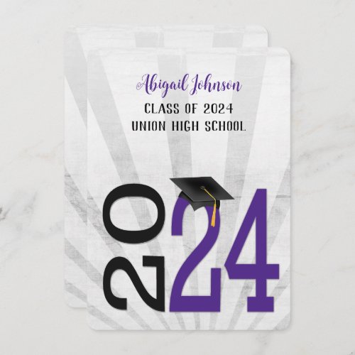 2024 Graduation In Purple and Black School Colors Invitation