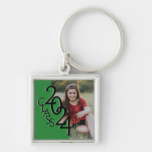 2024 Graduation Keepsake Photo Green and Black Keychain