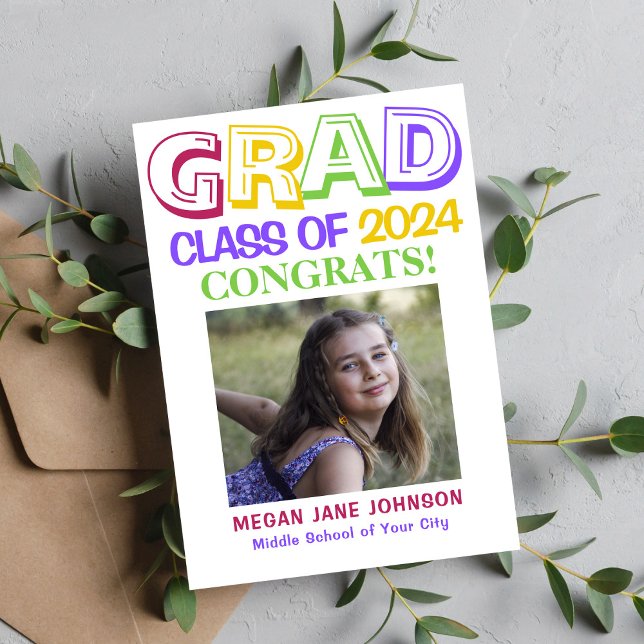2024 graduation middle school colorful photo announcement (Creator Uploaded)