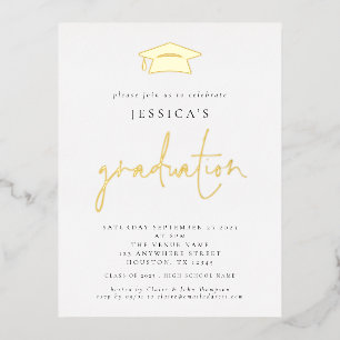 2024 Graduation Mortar Board Grad Cap Luxury Real Foil Invitation Postcard