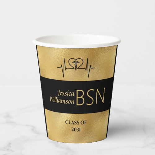 2024 Graduation NURSE BSN Name Year Black Gold Paper Cups