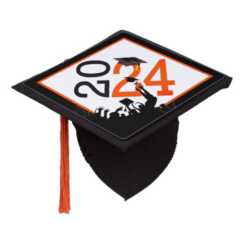 2024 Graduation Orange and Black Graduation Cap Topper