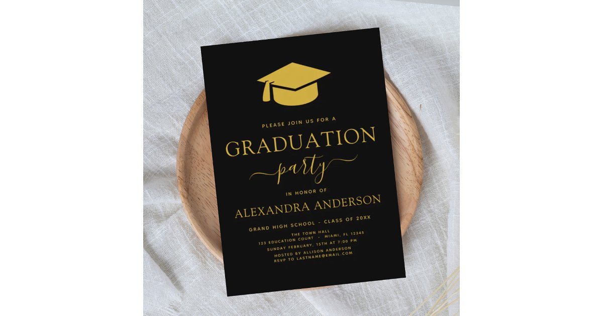 2024 Graduation Party Black Gold Modern Elegant Invitation | Zazzle
