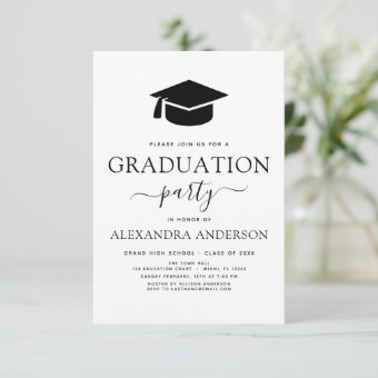 2024 Graduation Party Black White Modern Elegant Invitation | Zazzle