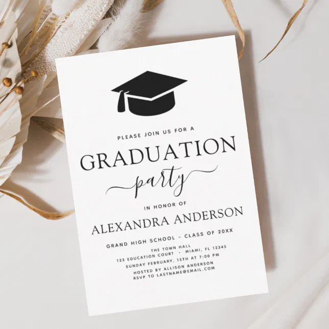 2024 Graduation Party Black White Modern Elegant Invitation | Zazzle