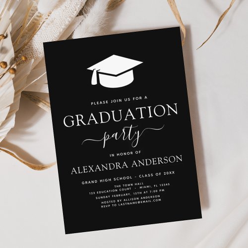 2024 Graduation Party Black White Simple Elegant Invitation