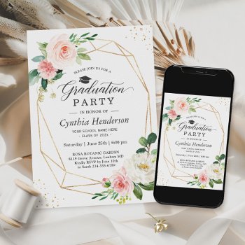 2024 Graduation Party Girly Blush Pink Floral Invitation by CardHunter at Zazzle
