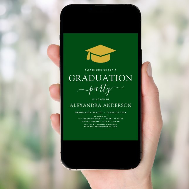 2024 Graduation Party Green Gold Modern Elegant Invitation (Front Digital)
