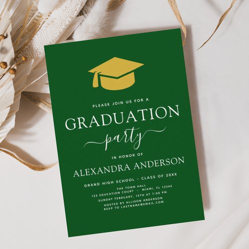 2024 Graduation Party Green Gold Modern Elegant Invitation