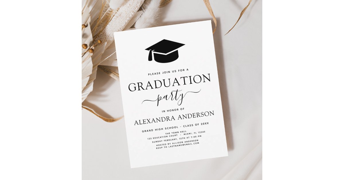 2024 Graduation Party Modern Elegant Black White Invitation | Zazzle