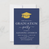 2024 Graduation Party Navy Blue Gold Elegant Invitation (Front)