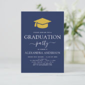 2024 Graduation Party Navy Blue Gold Elegant Invitation (Standing Front)