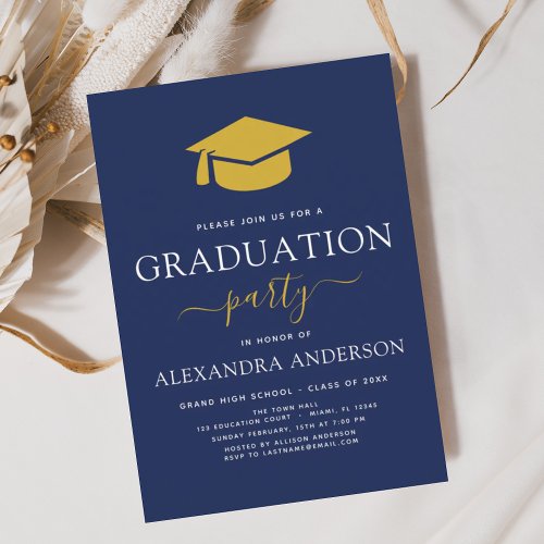 2024 Graduation Party Navy Blue Gold Invitation