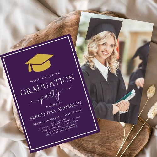 2024 Graduation Party Photo Picture Purple Gold In Invitation