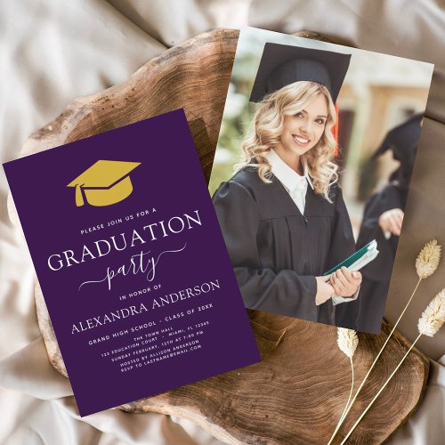 2024 Graduation Party Photo Picture Purple Gold Invitation