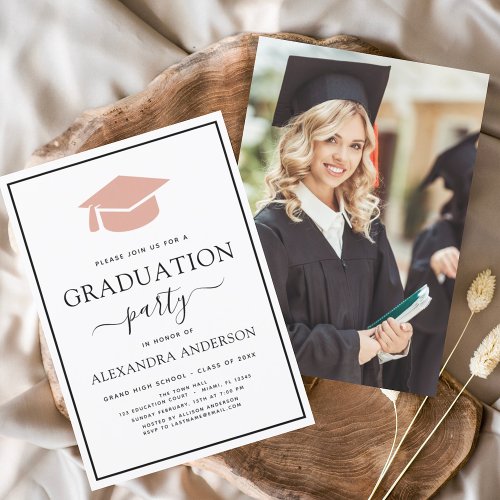 2024 Graduation Party Pink Elegant Photo Picture I Invitation