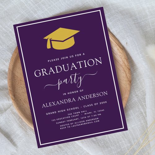 2024 Graduation Party Purple Gold Modern Invitatio Invitation