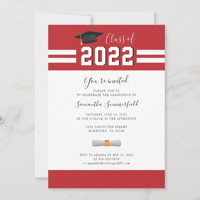 2024 Graduation Party Simple Red White Invitation (Front)