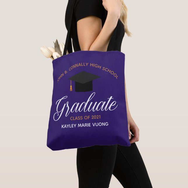 2024 Graduation Purple Custom High School Name Tote Bag (Close Up)