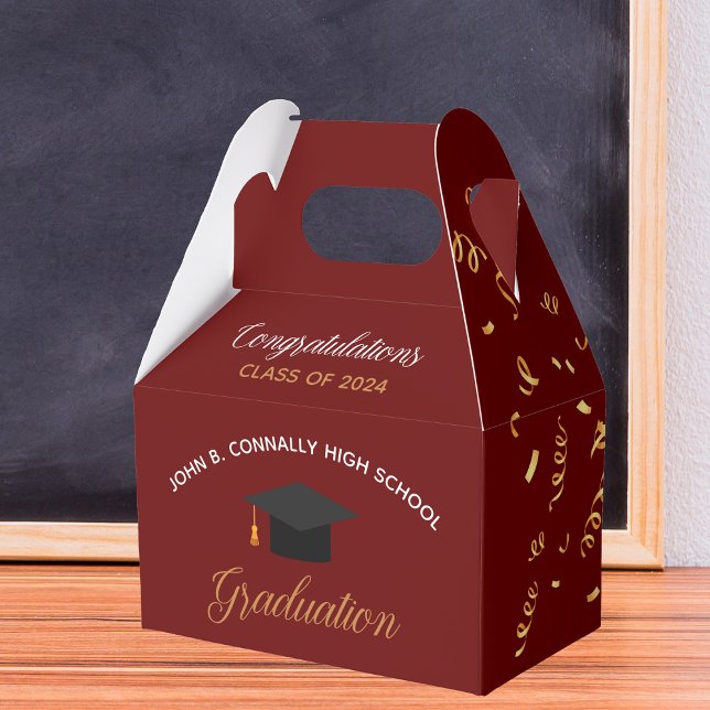 2024 Graduation Red Gold Streamers Custom Party Favor Boxes (Creator Uploaded)