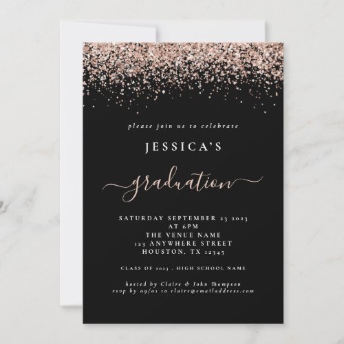 2024 Graduation Rose Gold Glitter Black Invitation