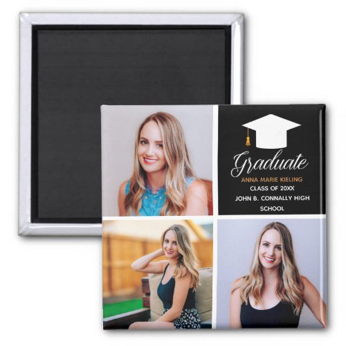 2024 Graduation Senior Photo Collage Black Gold Magnet