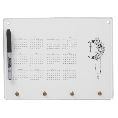 2024 Gray Boho Moon Calendar Dry Erase Board With Keychain Holder